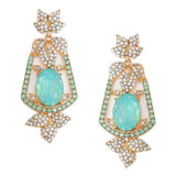Oval Crystal Rhinestone Leaf Evening Earrings - Madeline Love - Flyclothing LLC