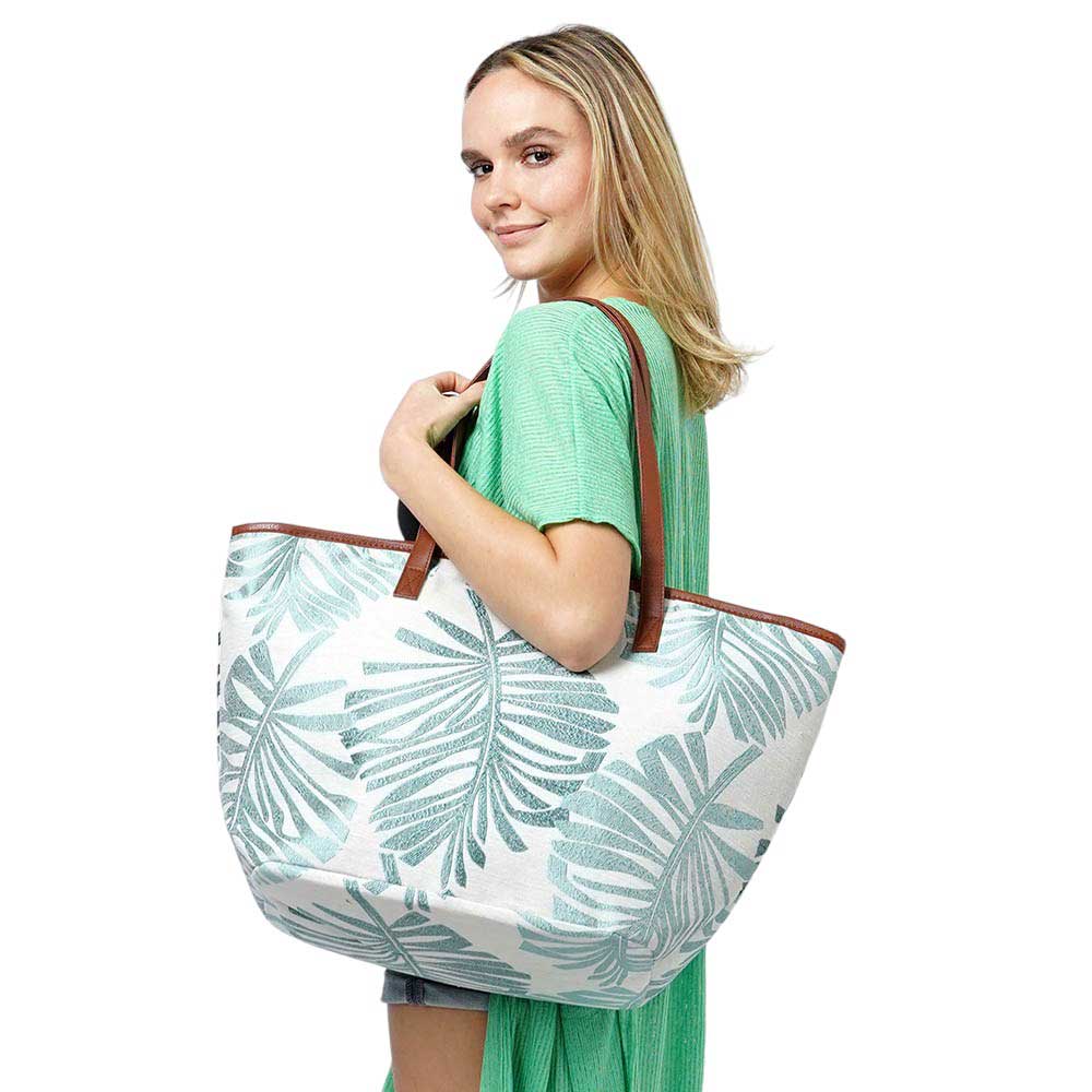 Palm Leaves Print Tote Bag - Madeline Love - Flyclothing LLC