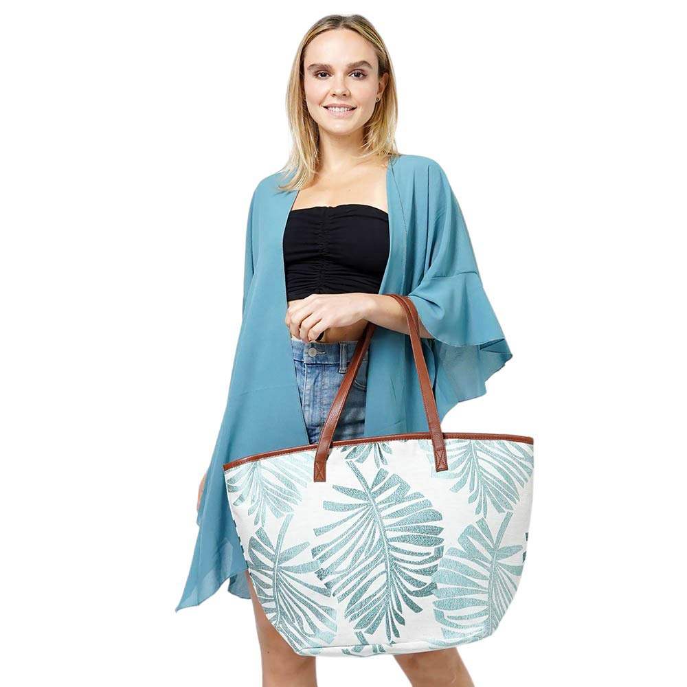 Palm Leaves Print Tote Bag - Madeline Love - Flyclothing LLC