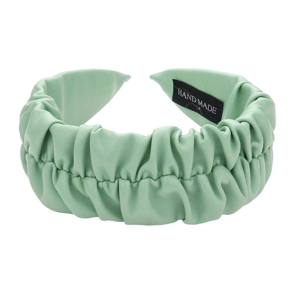 Pleated Solid Faux Leather Headband - Madeline Love - Flyclothing LLC