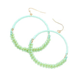 Raffia Faceted Bead Wrapped Open Metal Circle Earrings - Madeline Love - Flyclothing LLC