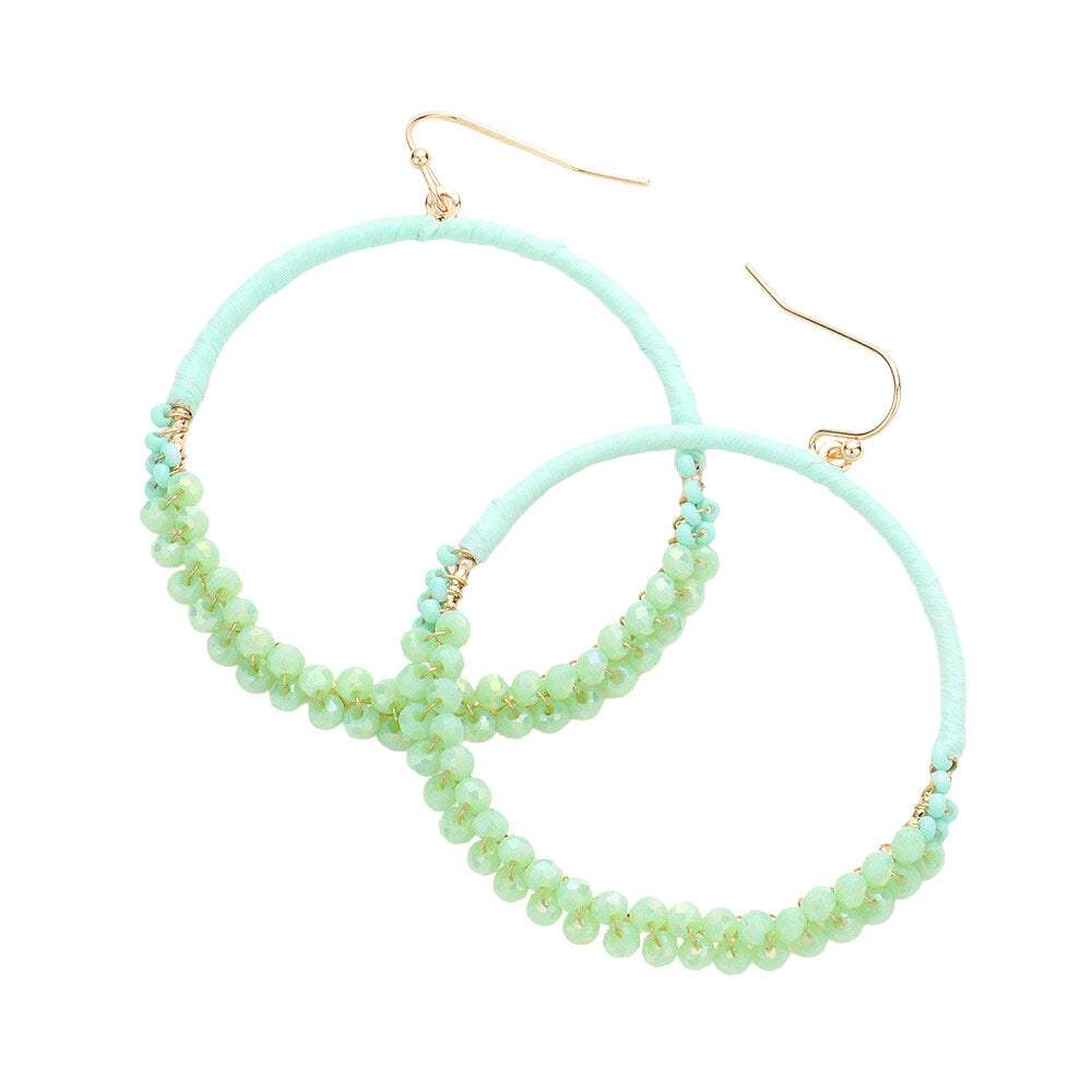 Raffia Faceted Bead Wrapped Open Metal Circle Earrings - Madeline Love - Flyclothing LLC