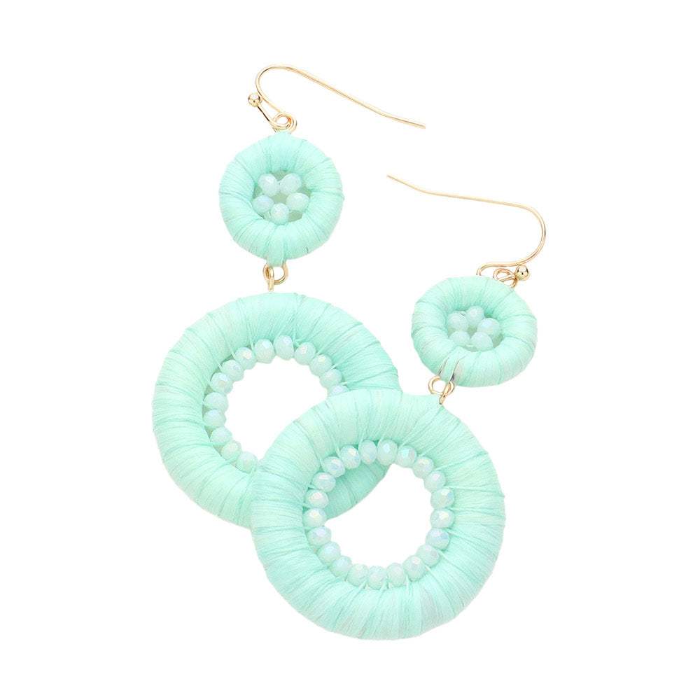 Raffia Wrapped Faceted Bead Embellished Dangle Earrings - Madeline Love - Flyclothing LLC