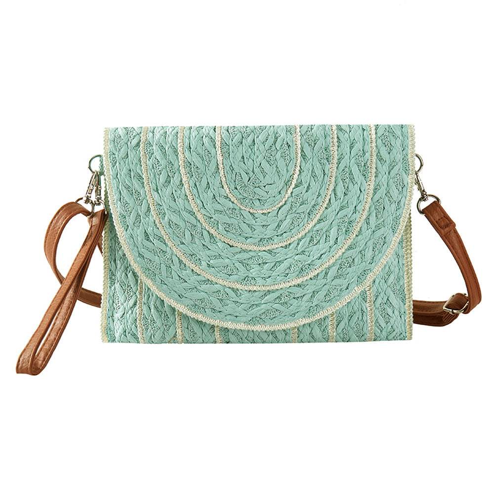 Stitch Detailed Straw Crossbody Bag - Madeline Love - Flyclothing LLC