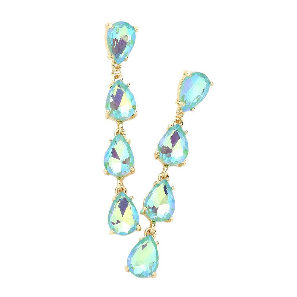 Teardrop Stone Link Dangle Evening Earrings - Madeline Love - Flyclothing LLC