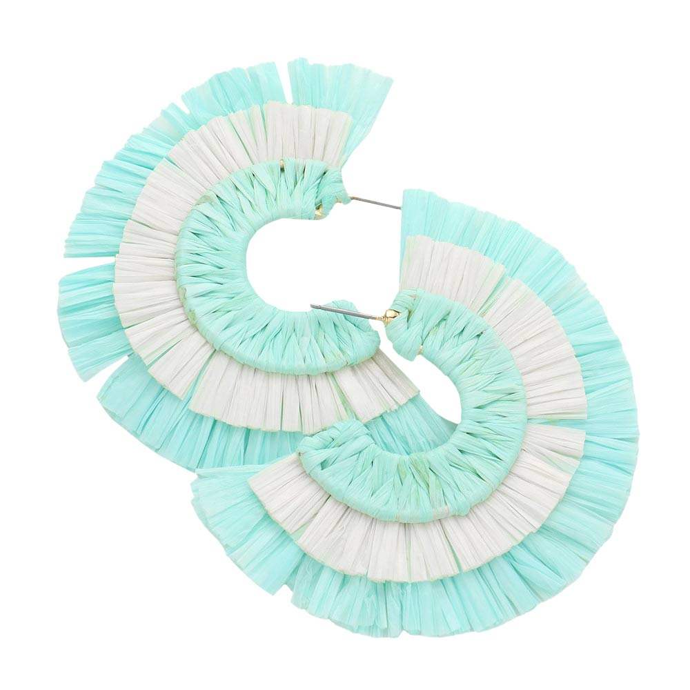 Two Tone Raffia Half Round Earrings - Madeline Love - Flyclothing LLC