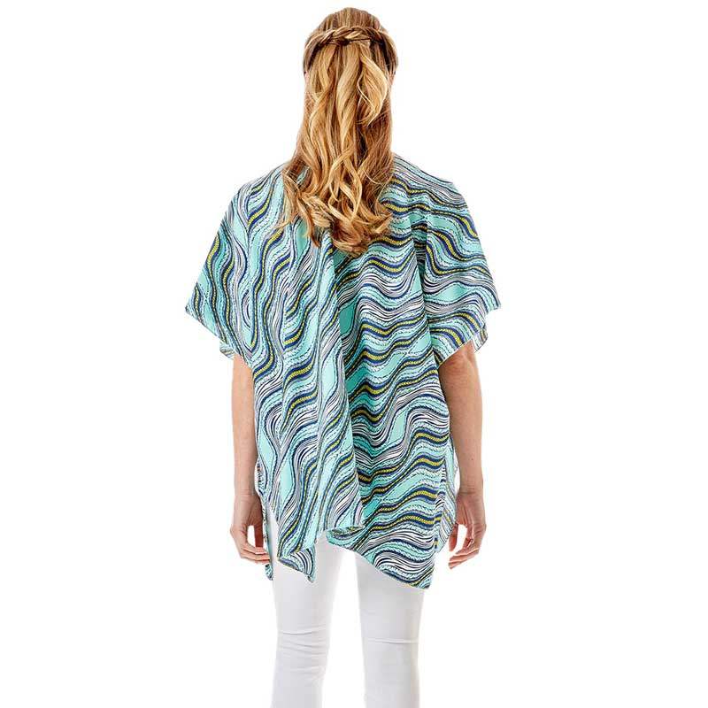 Wavy Printed Lurex Cover Up Poncho Kimono Poncho - Madeline Love - Flyclothing LLC