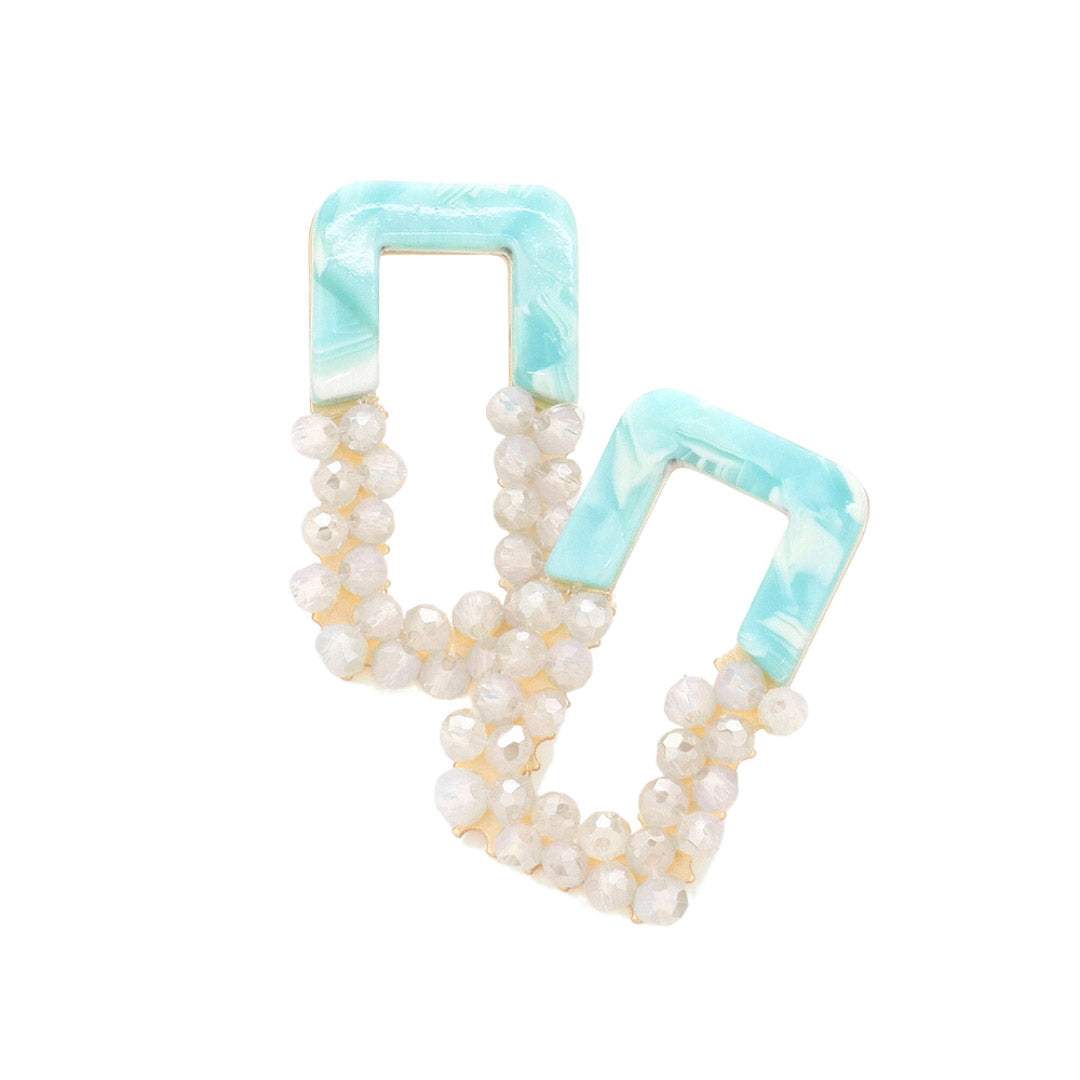 Celluloid Acetate Faceted Beaded Open Rectangle Earrings - Madeline Love - Flyclothing LLC