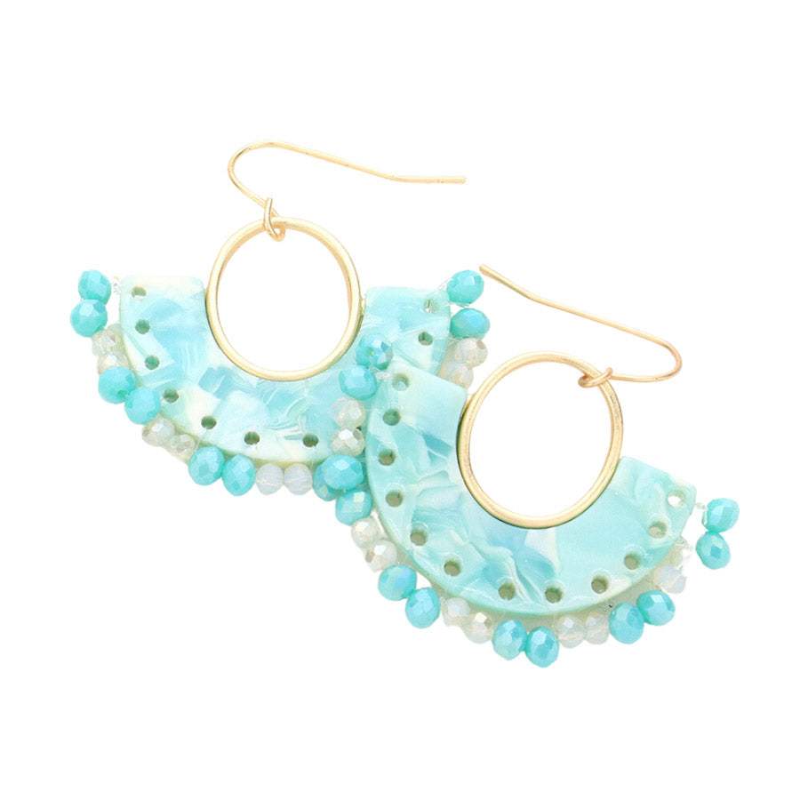 Half Round Celluloid Acetate Faceted Bead Trimmed Earrings - Madeline Love - Flyclothing LLC