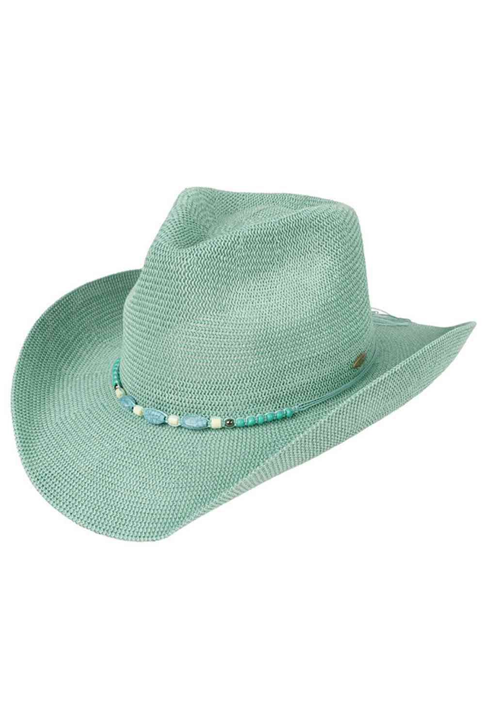 C.C Turquoise Stone with Beaded String Band Cowboy Hat - Madeline Love - Flyclothing LLC