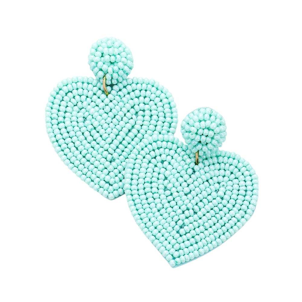 Seed Beaded Heart Drop Earrings - Madeline Love - Flyclothing LLC