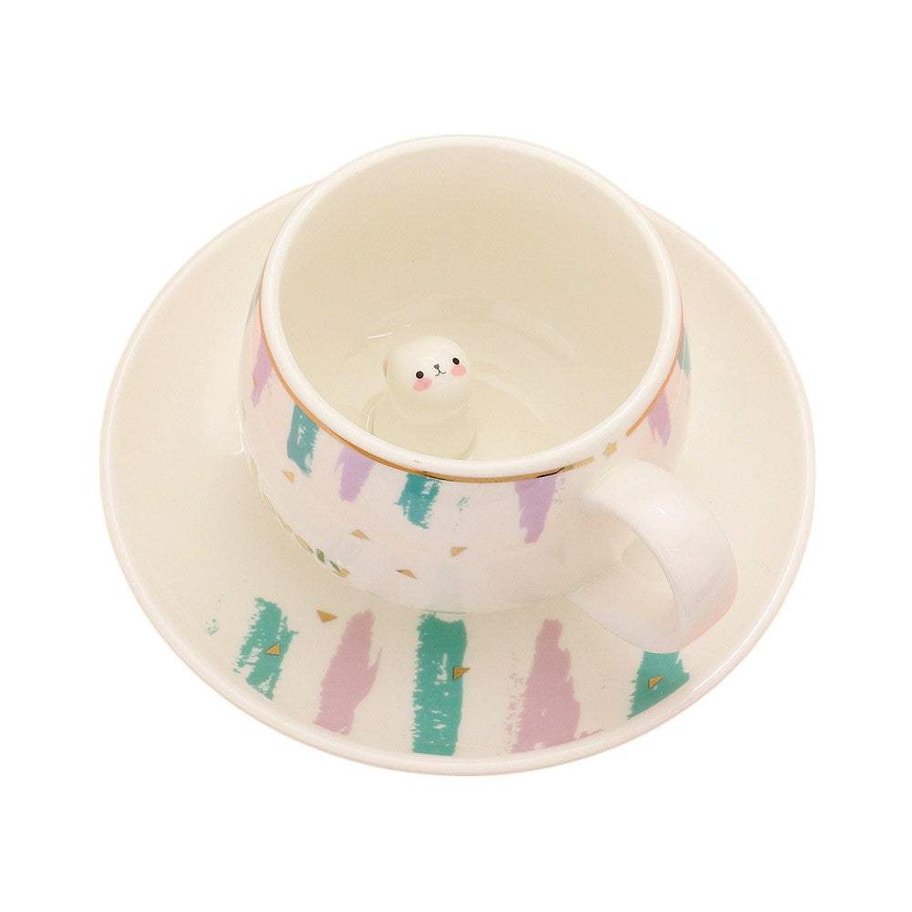 Lovely Message Cute Bunny Ceramic Mug Cup and Saucer Set - Madeline Love - Flyclothing LLC