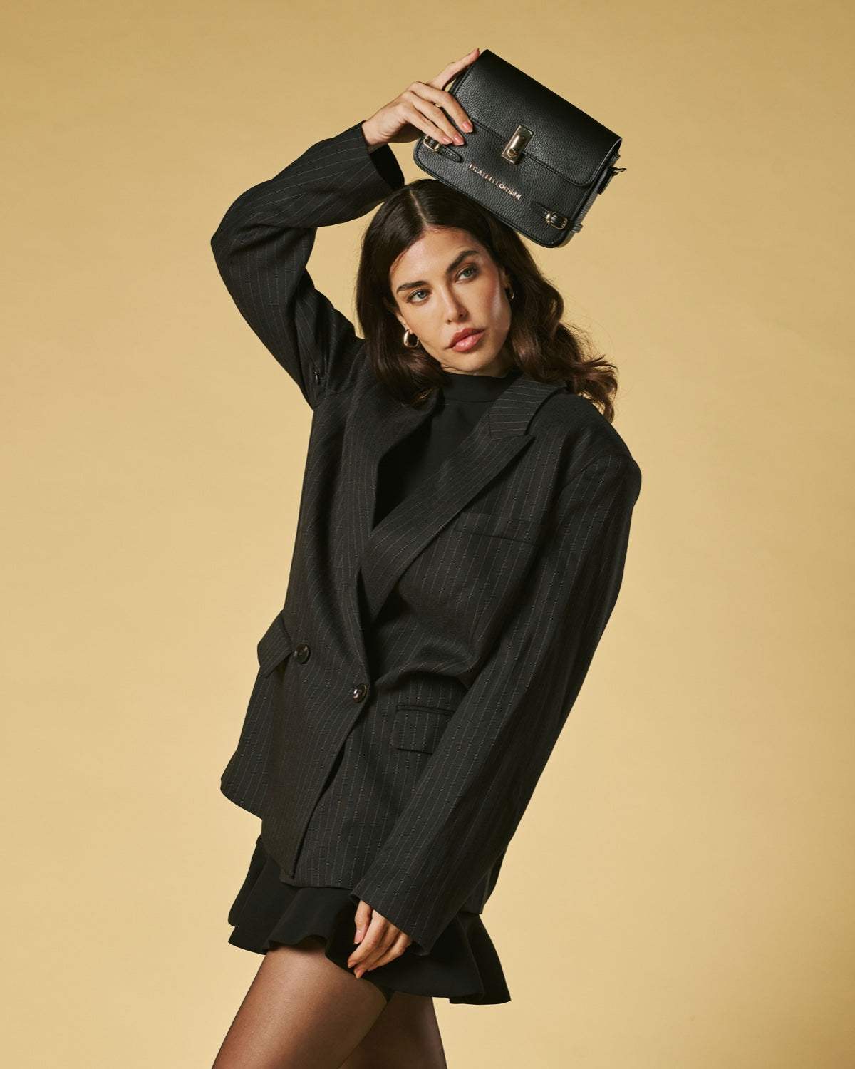 Mirella (black) - Italian calf leather women's crossbody bag (with shoulder strap) - Leather Gloves Online - Flyclothing LLC