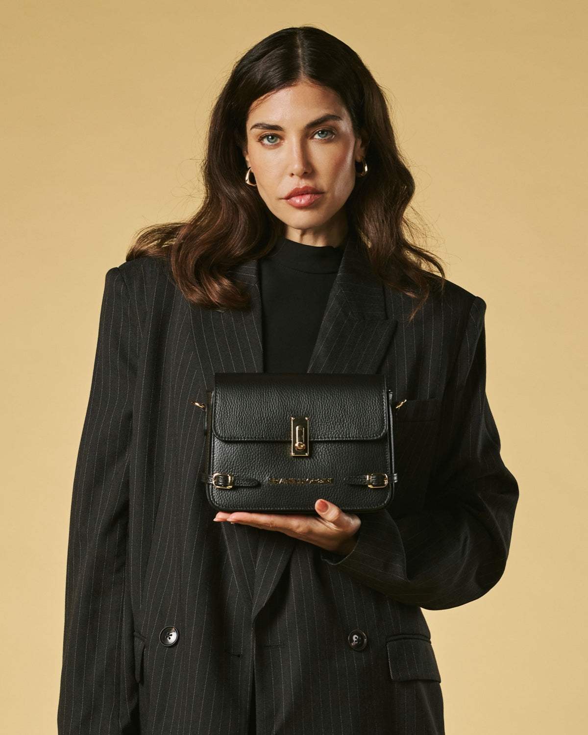 Mirella (black) - Italian calf leather women's crossbody bag (with shoulder strap) - Leather Gloves Online - Flyclothing LLC