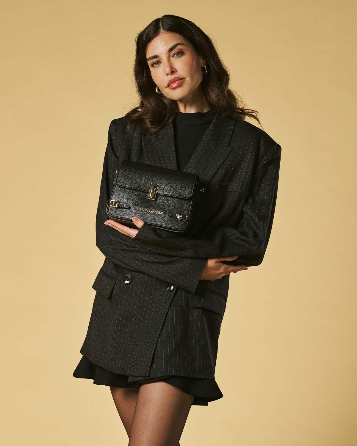 Mirella (black) - Italian calf leather women's crossbody bag (with shoulder strap) - Leather Gloves Online - Flyclothing LLC