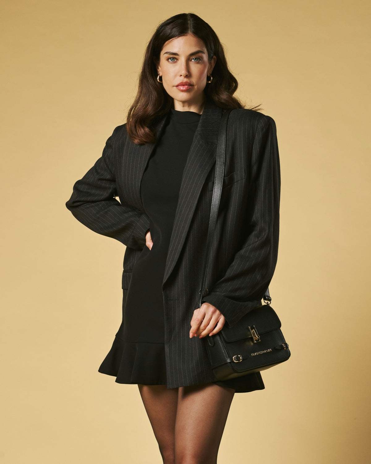 Mirella (black) - Italian calf leather women's crossbody bag (with shoulder strap) - Leather Gloves Online - Flyclothing LLC
