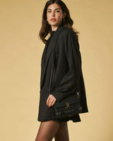 Mirella (black) - Italian calf leather women's crossbody bag (with shoulder strap) - Leather Gloves Online - Flyclothing LLC