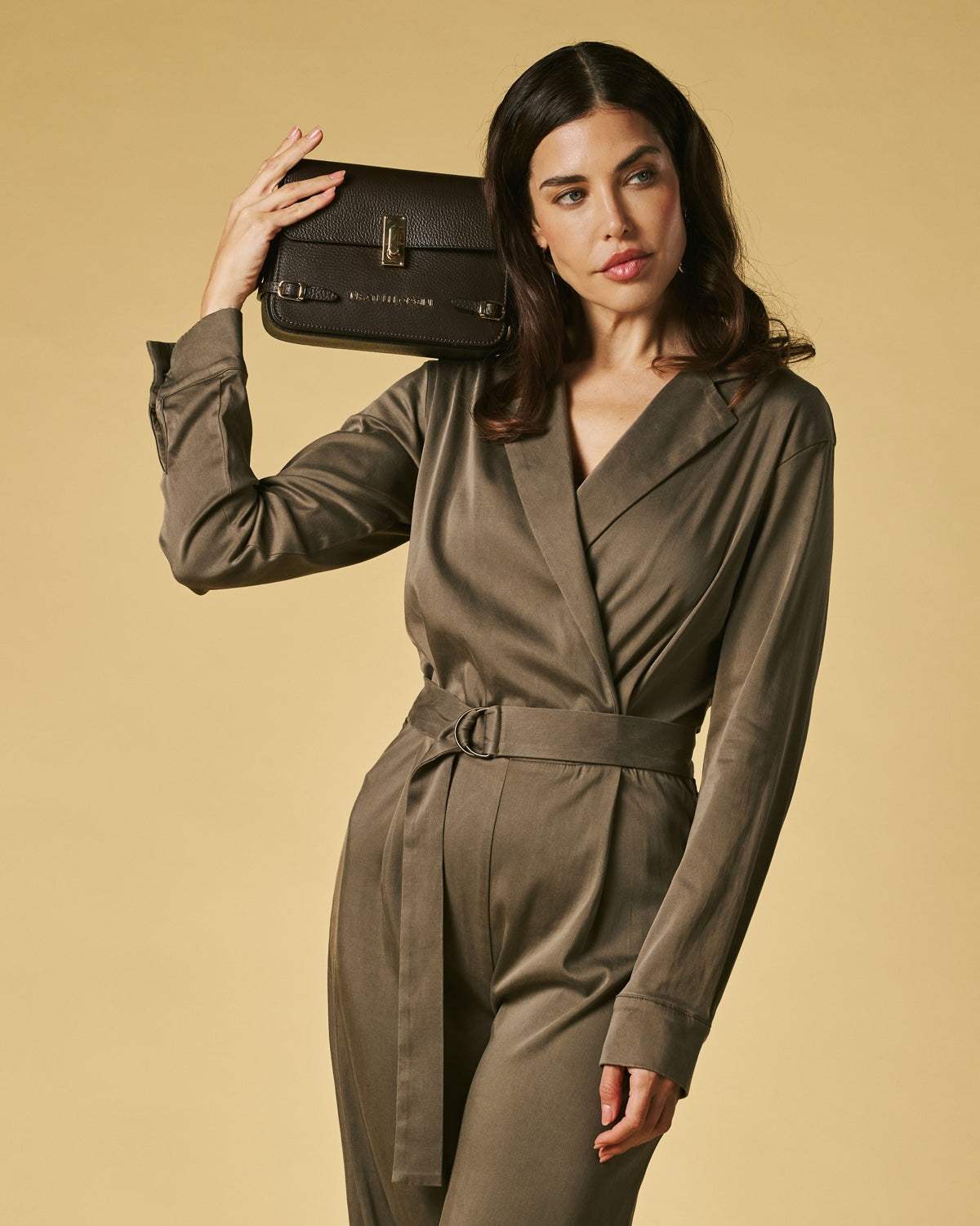Mirella (dark brown) - Italian calf leather women's crossbody bag (with shoulder strap)