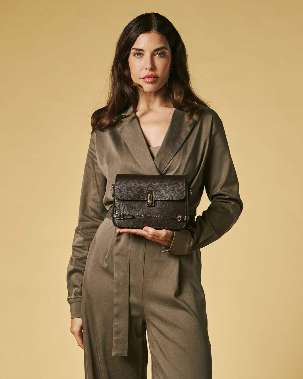 Mirella (dark brown) - Italian calf leather women's crossbody bag (with shoulder strap)