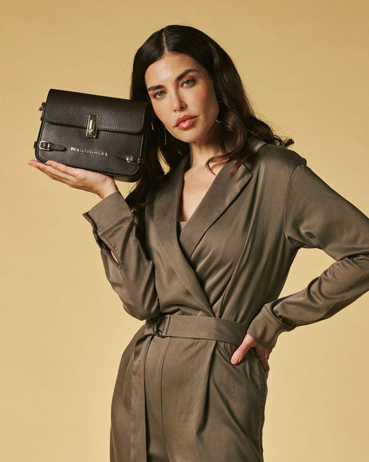 Mirella (dark brown) - Italian calf leather women's crossbody bag (with shoulder strap)