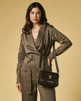Mirella (dark brown) - Italian calf leather women's crossbody bag (with shoulder strap)