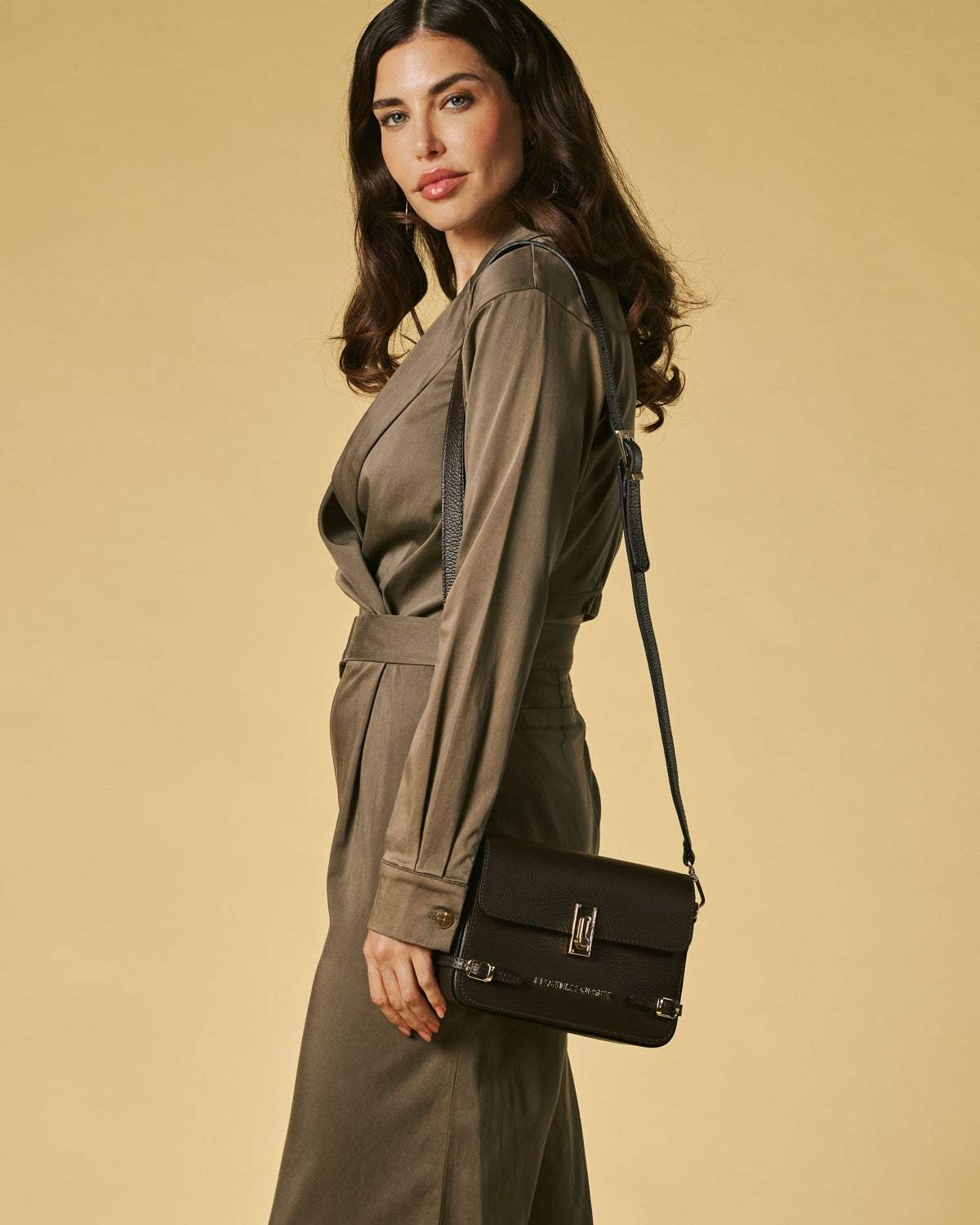 Mirella (dark brown) - Italian calf leather women's crossbody bag (with shoulder strap)