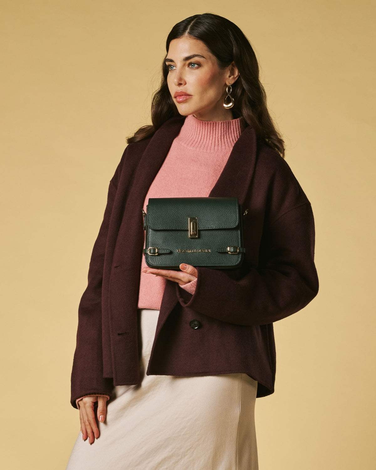 Mirella (green) - Italian calf leather women's crossbody bag (with shoulder strap)