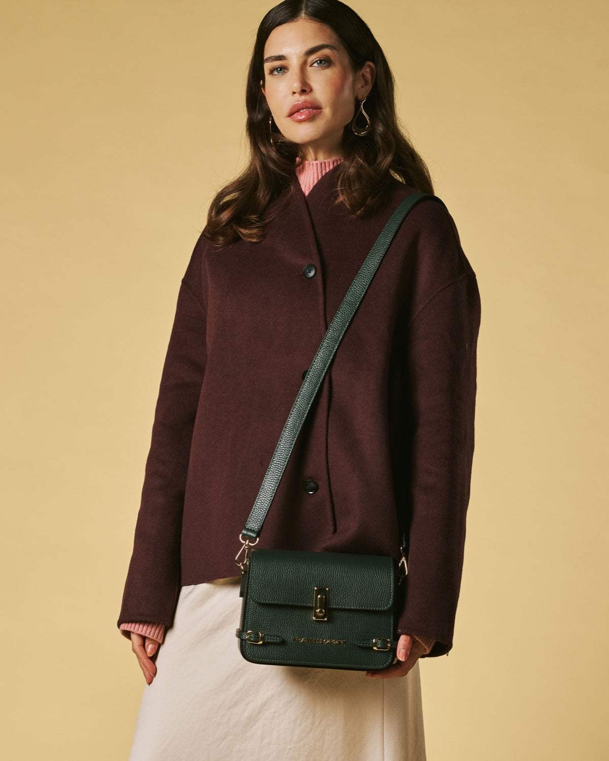 Mirella (green) - Italian calf leather women's crossbody bag (with shoulder strap)