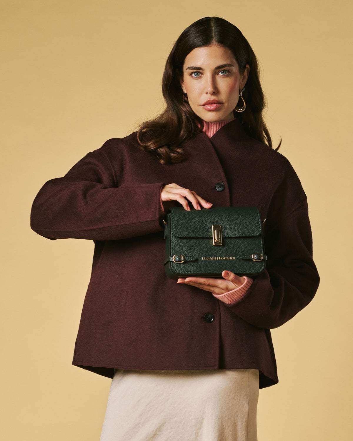 Mirella (green) - Italian calf leather women's crossbody bag (with shoulder strap)