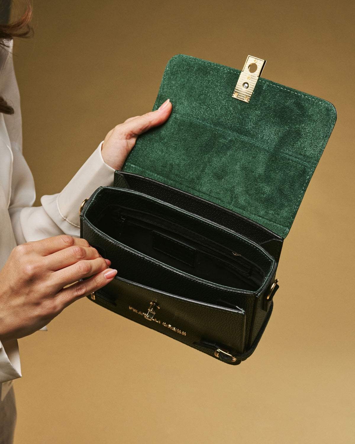 Mirella (green) - Italian calf leather women's crossbody bag (with shoulder strap)