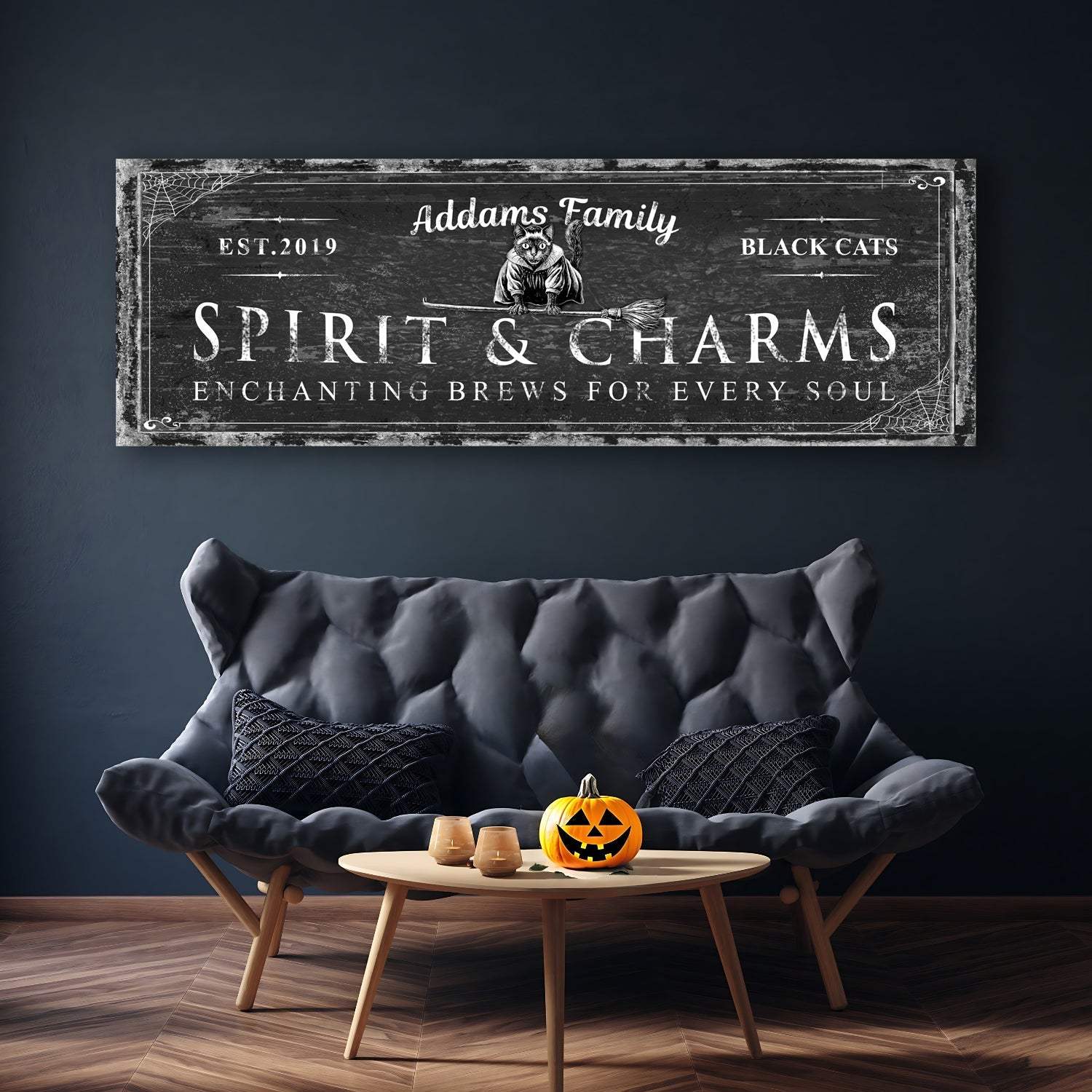 Black Cat’s Spirits & Charms Bar Halloween Sign - Tailored Canvases - Flyclothing LLC