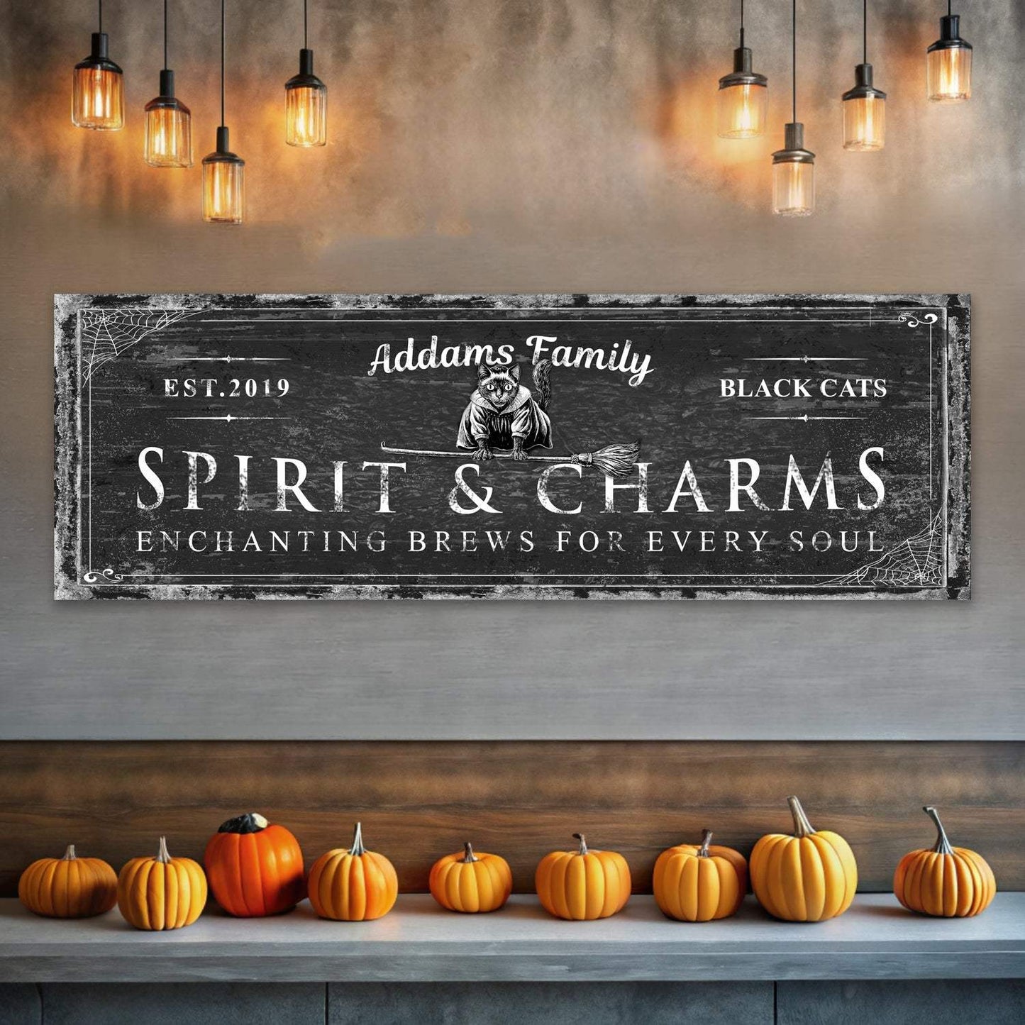 Black Cat’s Spirits & Charms Bar Halloween Sign - Tailored Canvases - Flyclothing LLC
