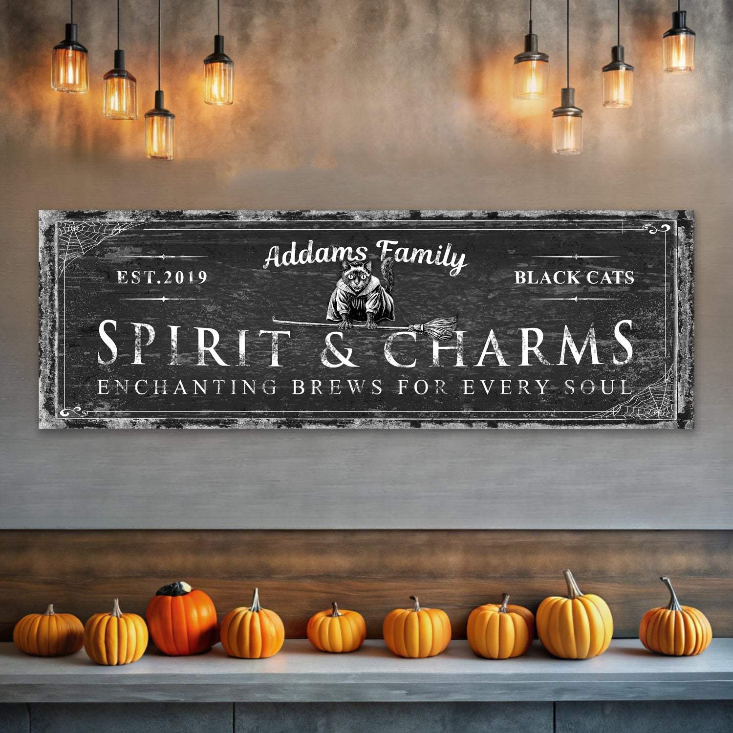 Black Cat’s Spirits & Charms Bar Halloween Sign - Tailored Canvases - Flyclothing LLC