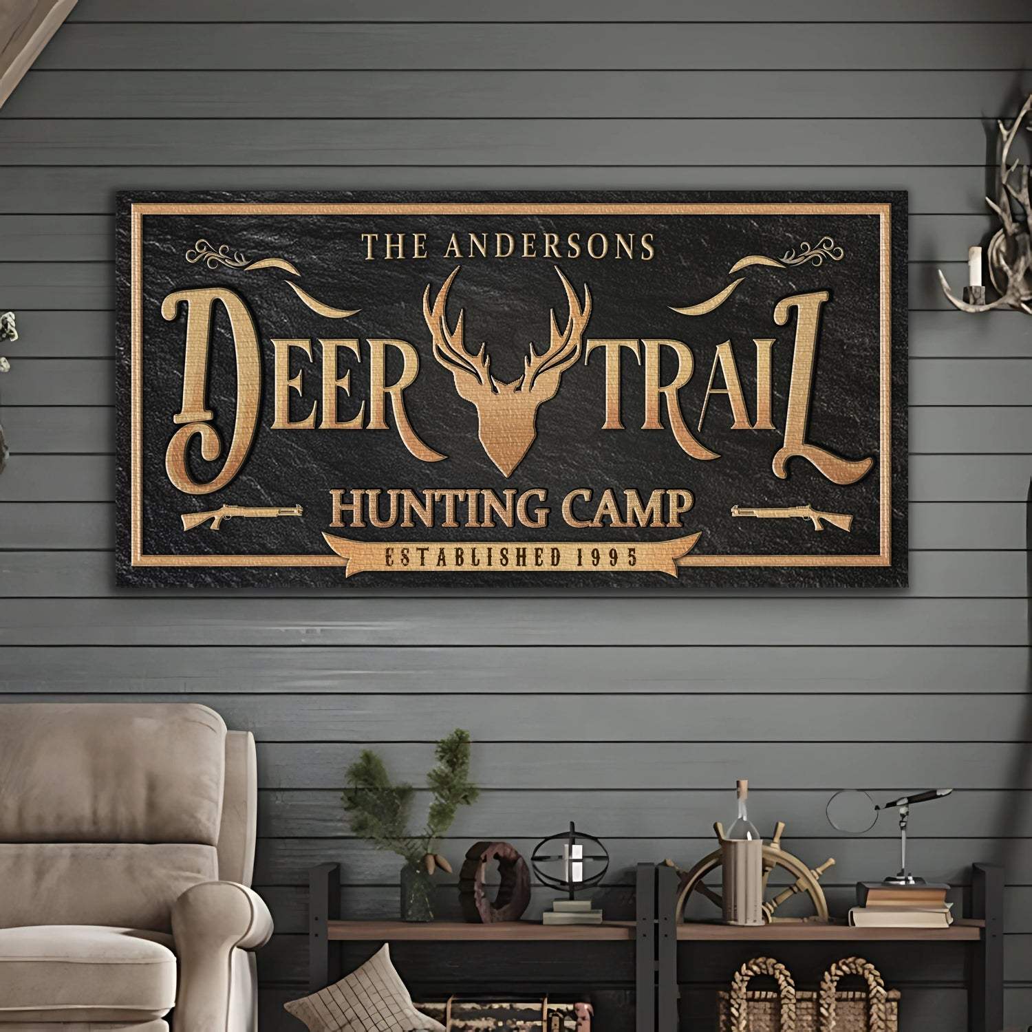 Personalized Deer Trail Hunting Camp Sign - Tailored Canvases - Flyclothing LLC
