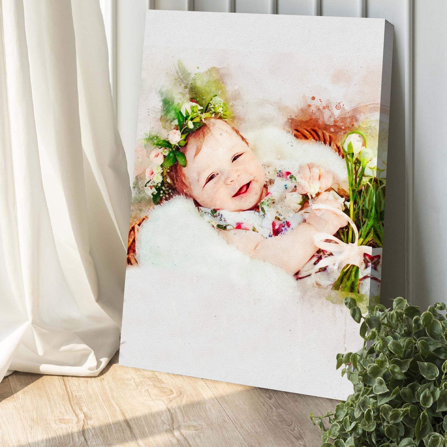 Newborn Baby Watercolor Portrait Custom Wall Art - Tailored Canvases - Flyclothing LLC