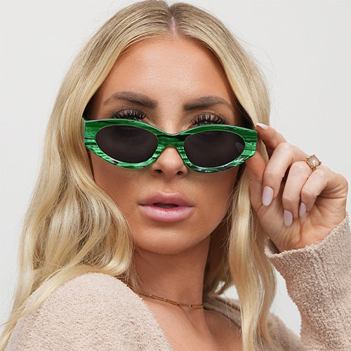 Kat x Money Moves - Green Cateye Sunglasses - TopFoxx - Flyclothing LLC