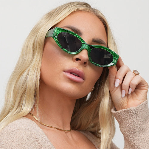 Kat x Money Moves - Green Cateye Sunglasses - TopFoxx - Flyclothing LLC