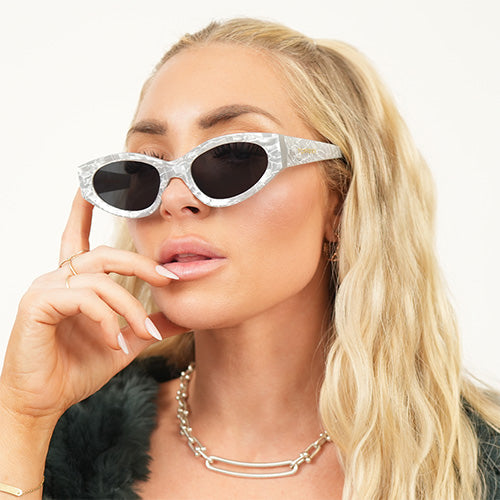 Kat x Money Moves - Silver Cateye Sunglasses - TopFoxx - Flyclothing LLC