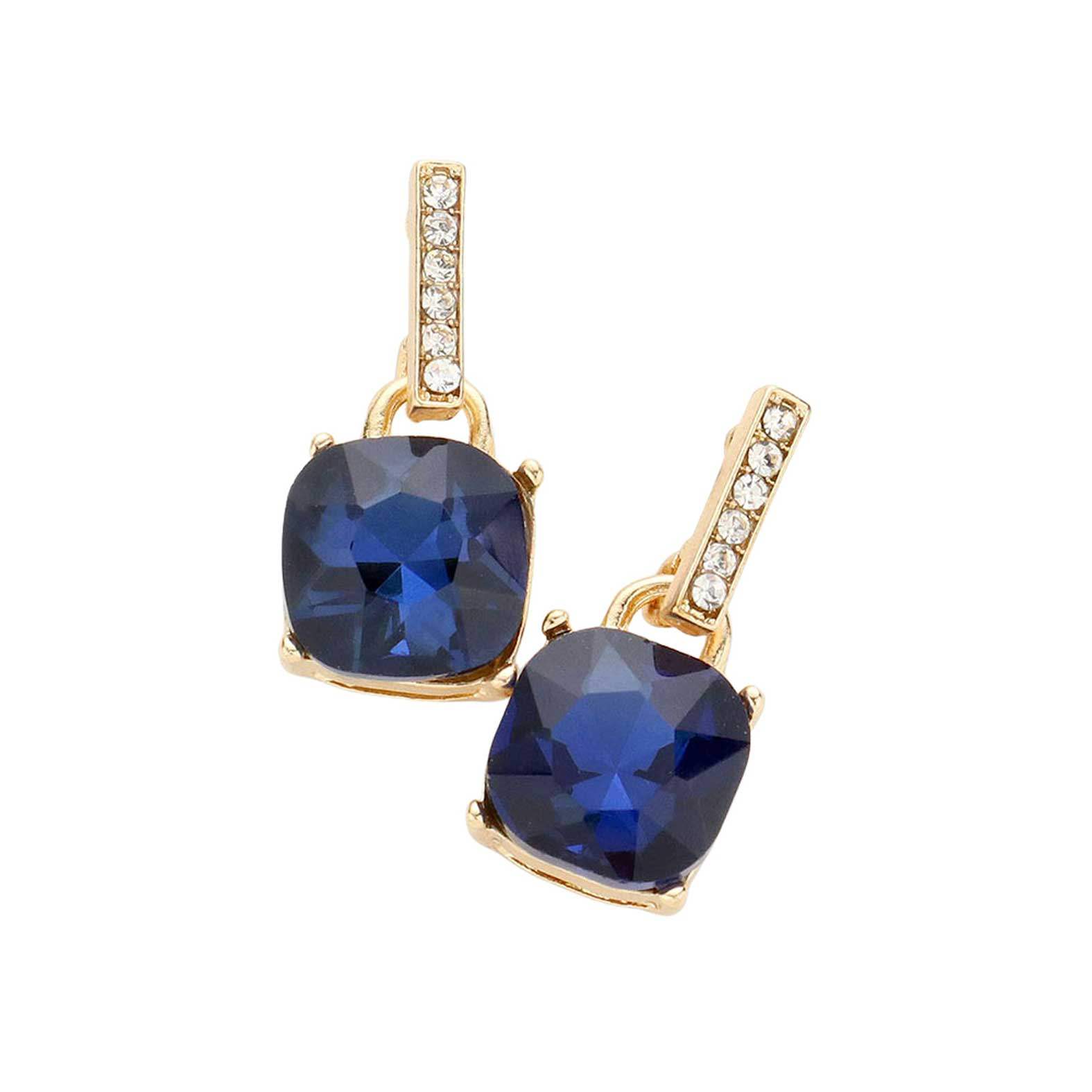 Cushion Square Stone Dangle Evening Earrings - Madeline Love - Flyclothing LLC