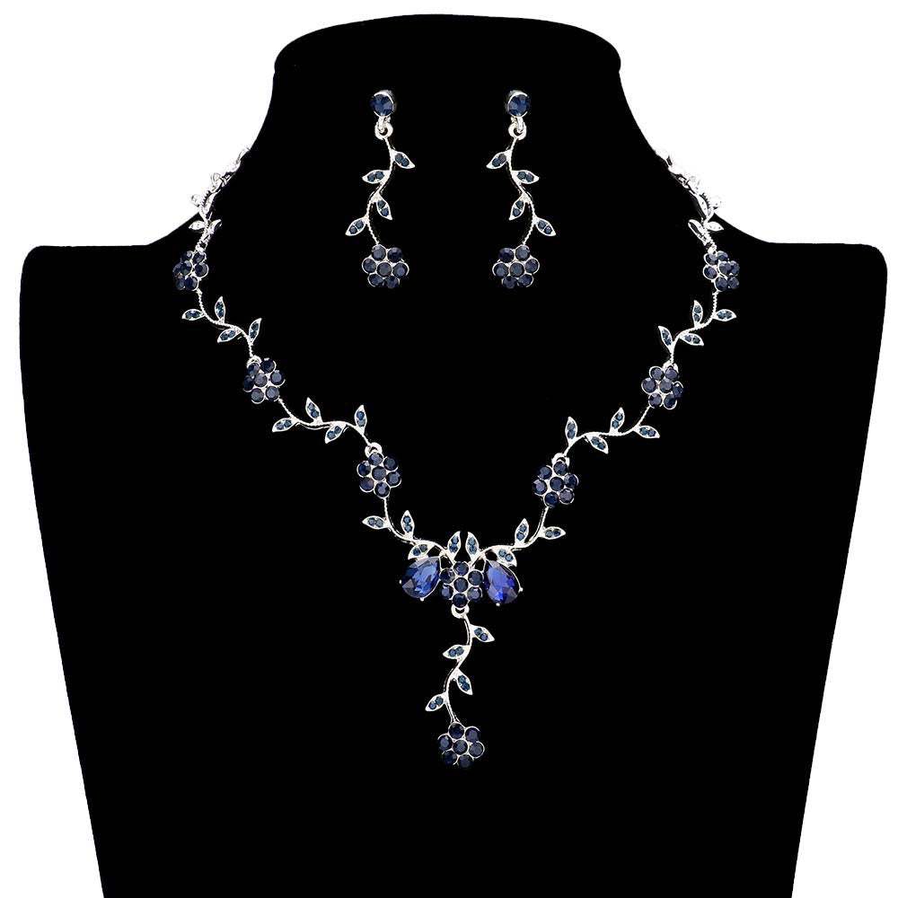 Flower Leaf Cluster Vine Rhinestone Necklace - Madeline Love - Flyclothing LLC
