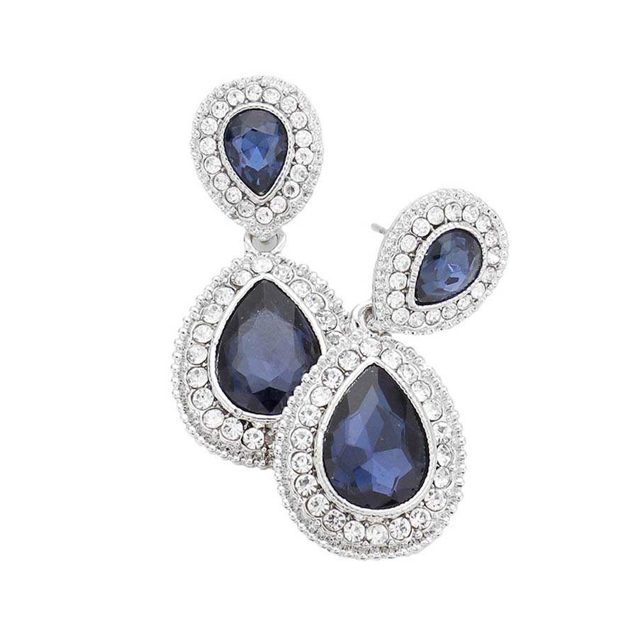 Rhinestone Trim Teardrop Evening Earrings - Madeline Love - Flyclothing LLC