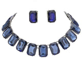 Emerald Cut Stone Link Evening Necklace Earring Set - Madeline Love - Flyclothing LLC