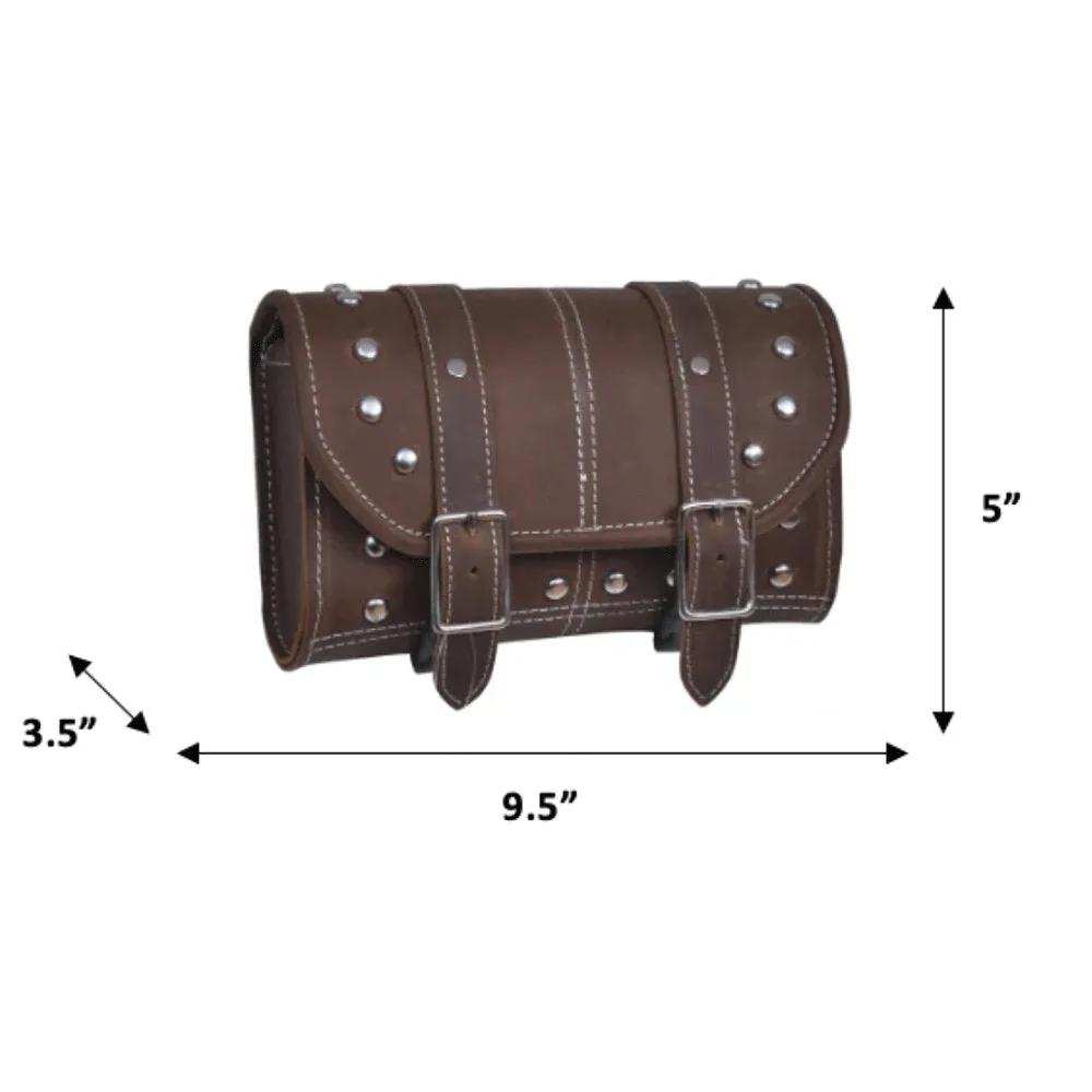 Toolbag, Double Strap - Brown Studded- Leather Tool Bag - Unik Just for Bikers - Flyclothing LLC