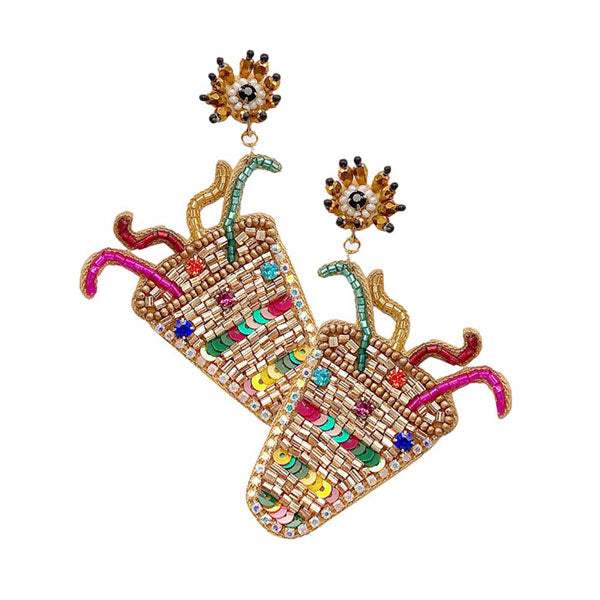 Felt Back Beaded Firecracker Link Dangle Earrings - Madeline Love - Flyclothing LLC