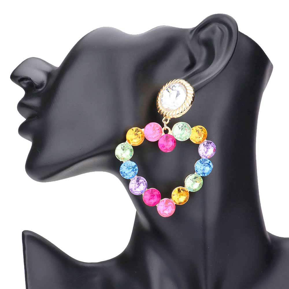 Bubble Stone Cluster Open Heart Dangle Earrings - Madeline Love - Flyclothing LLC