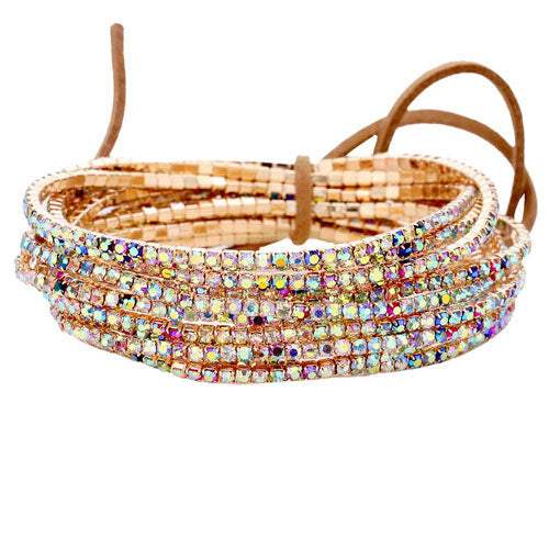 12PCS Ribbon Colorful Rhinestone Layered Stretch Bracelets - Madeline Love - Flyclothing LLC