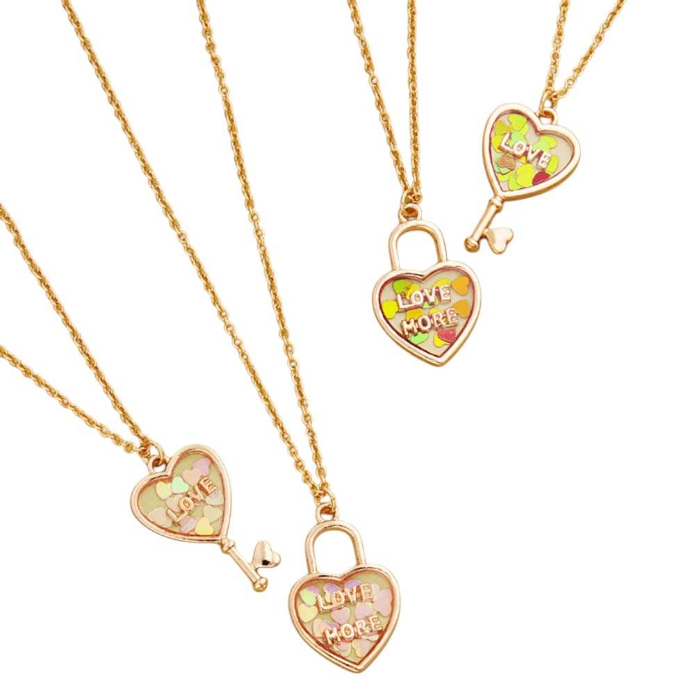 2PCS - Love & Love More BFF Heart Lock Key Necklace Set Jewelry Set - Madeline Love - Flyclothing LLC