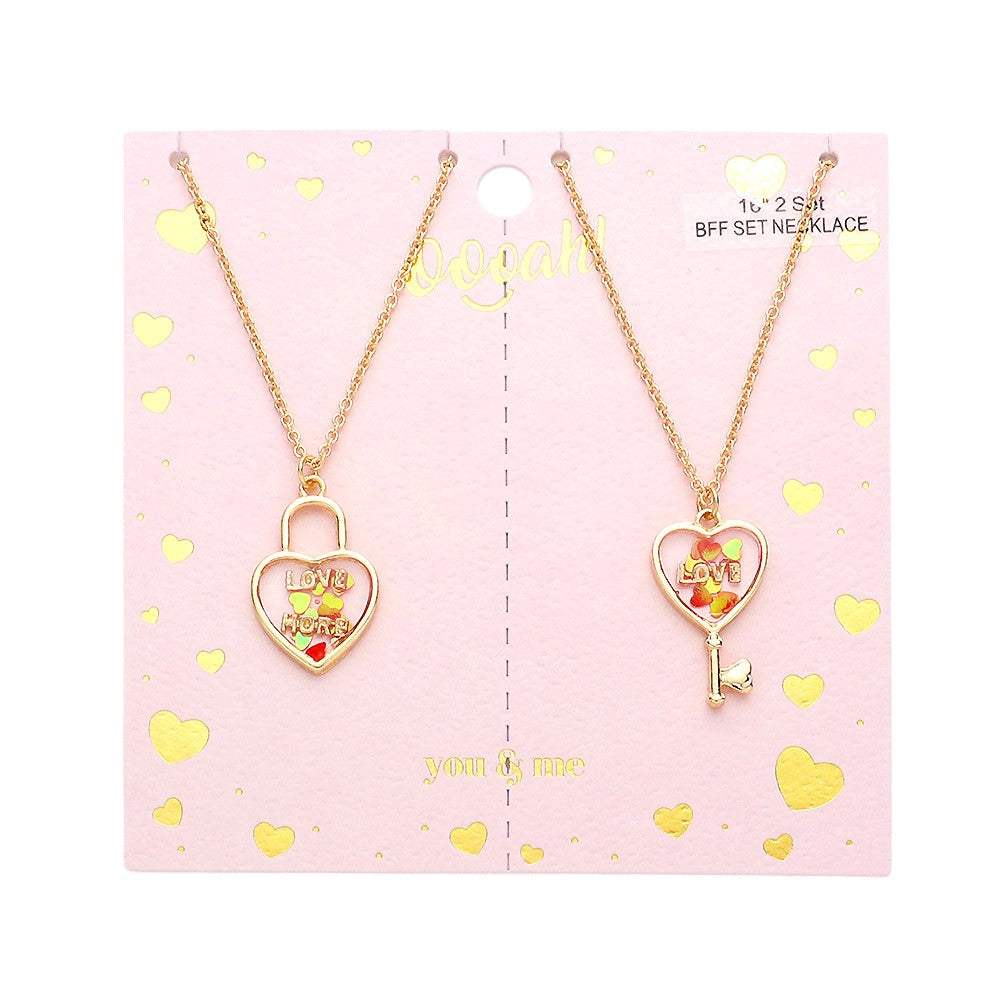 2PCS - Love & Love More BFF Heart Lock Key Necklace Set Jewelry Set - Madeline Love - Flyclothing LLC