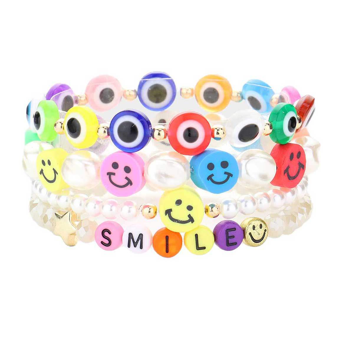 4PCS Freshwater Pearl Evil Eye Beaded Stretch Bracelets - Madeline Love - Flyclothing LLC