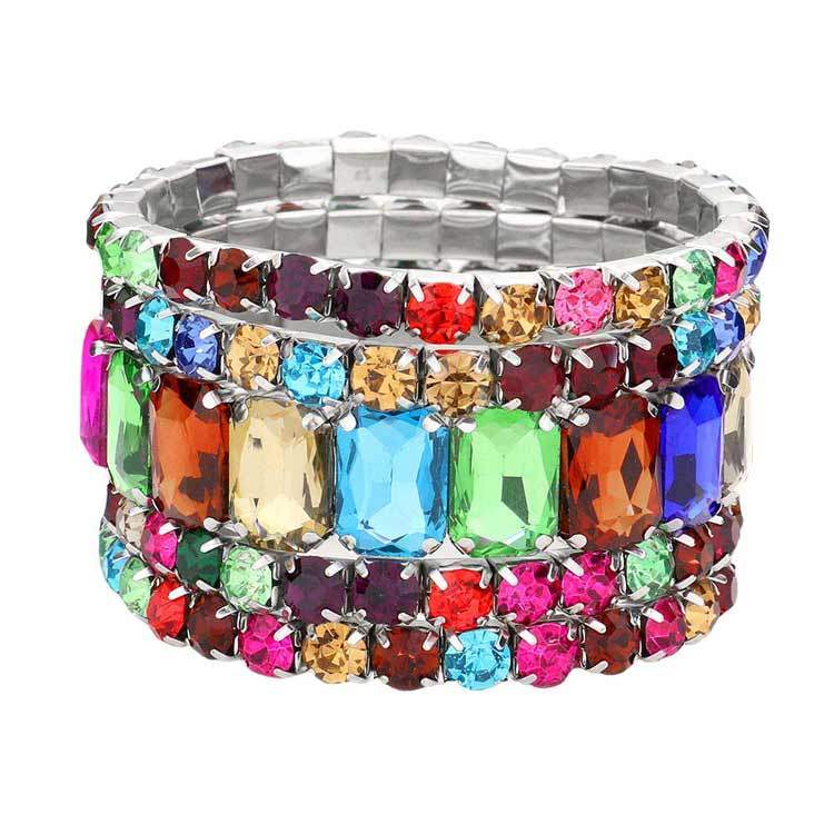 5Pcs Rectangle Round Stone Stretch Multi Layered Bracelets - Madeline Love - Flyclothing LLC